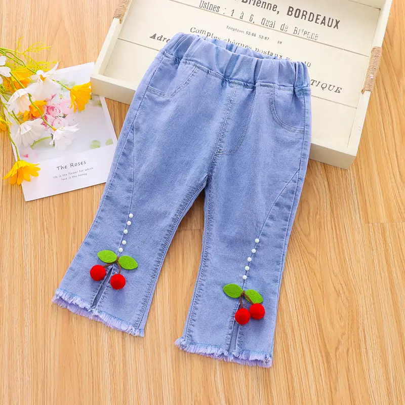 Girls Blue Bow Denim Pants Medium 2025 - Image 2