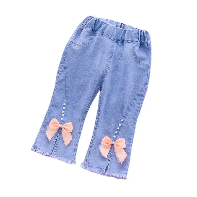 Girls Blue Bow Denim Pants Medium 2025 - Image 6