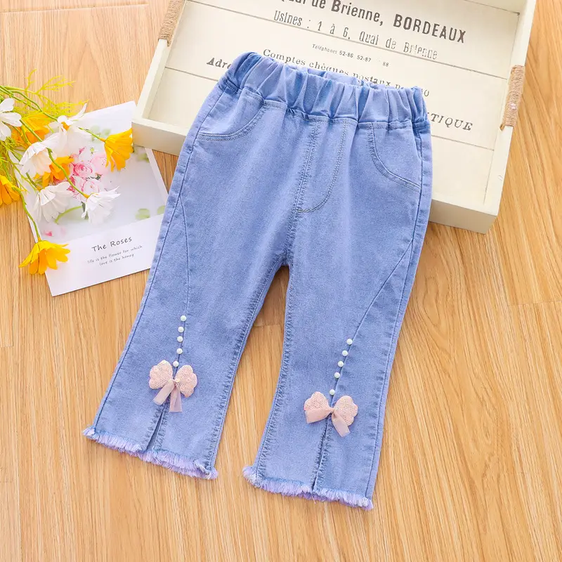 Girls Blue Bow Denim Pants Medium 2025 - Image 3