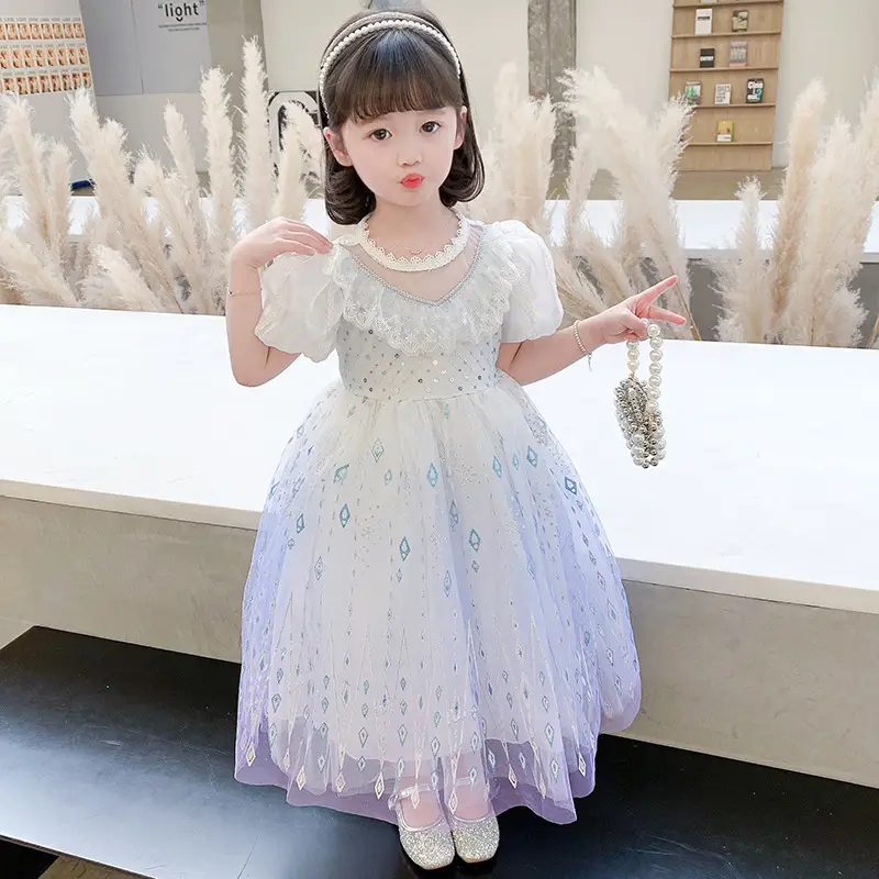 Aisha Princess Dress Girls Summer Blue Tulle Mid-Length - Image 3
