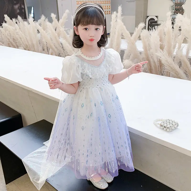 Aisha Princess Dress Girls Summer Blue Tulle Mid-Length - Image 4