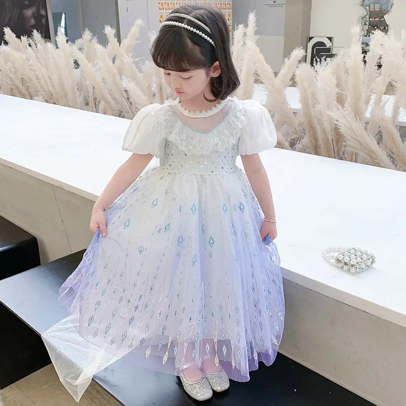 Aisha Princess Dress Girls Summer Blue Tulle Mid-Length - Image 5