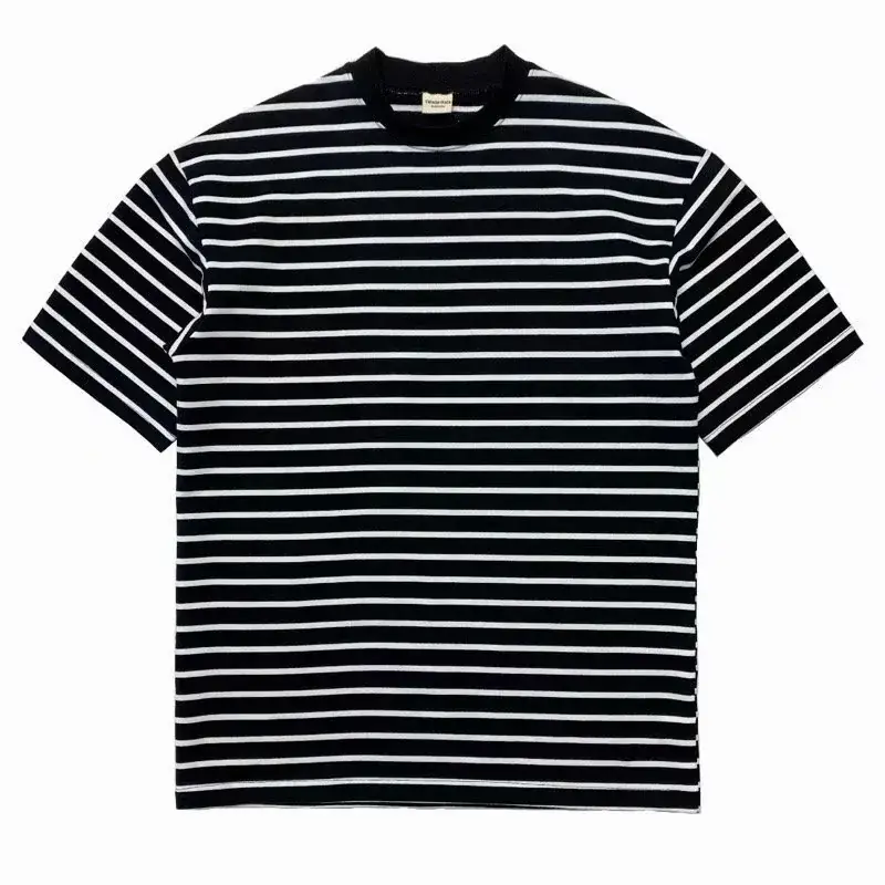 Men Striped Short Sleeve T-Shirt Black White Korean Style - Image 5
