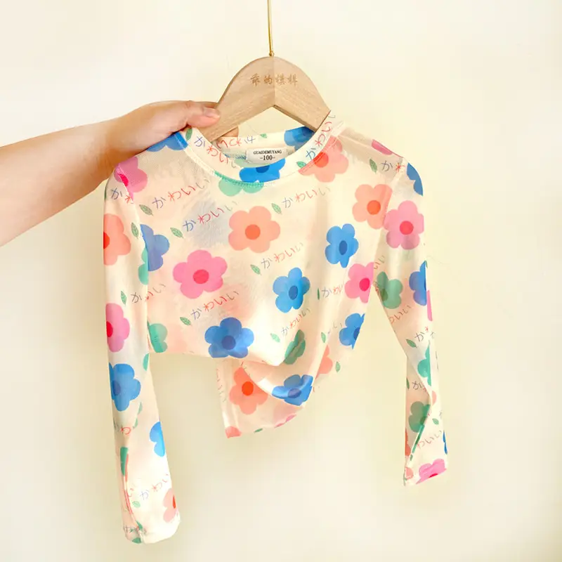 Girls Purple Floral Long Sleeve Sun Protection Top - Image 3