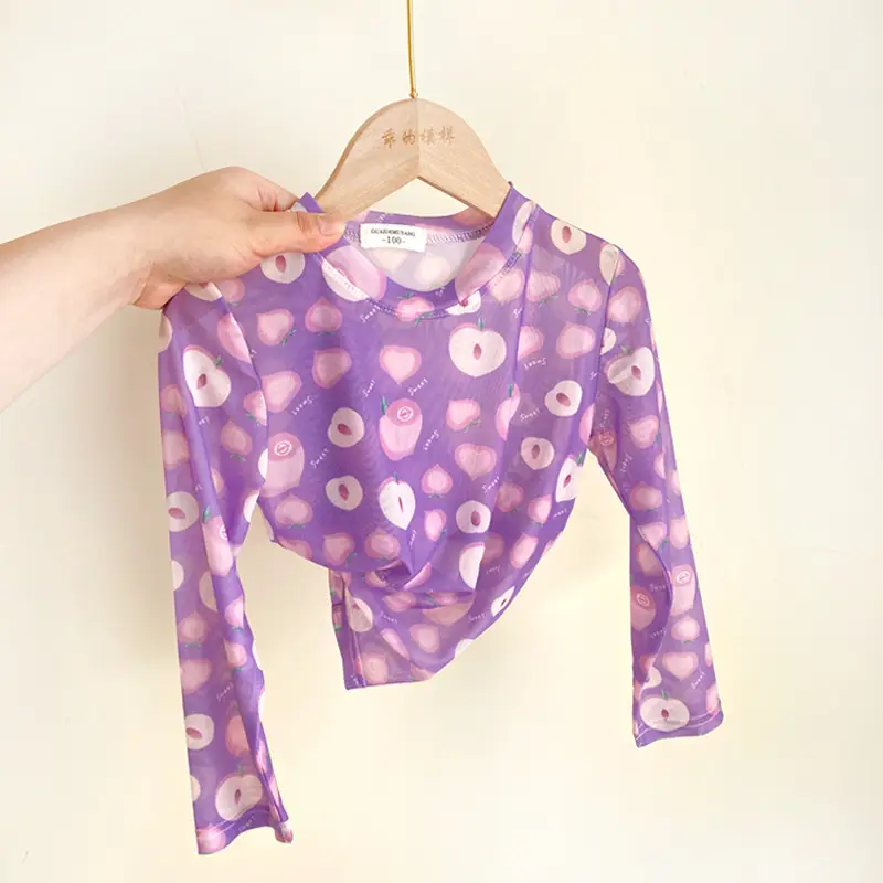 Girls Purple Floral Long Sleeve Sun Protection Top - Image 6