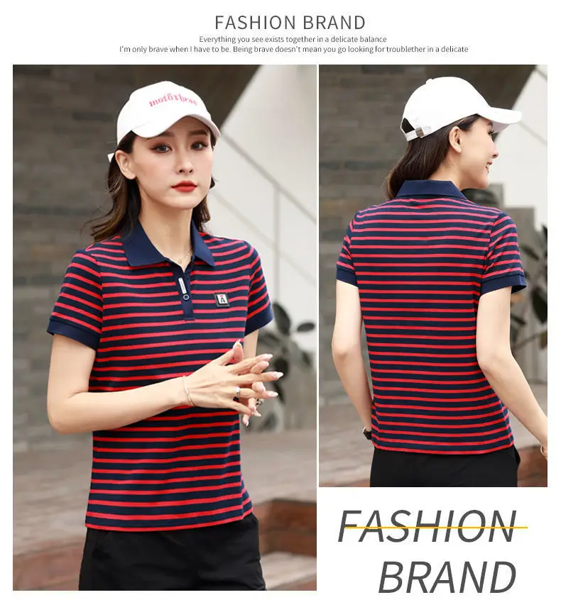 Women Striped Polo Shirt 2023 Summer Loose Fit — feature 12