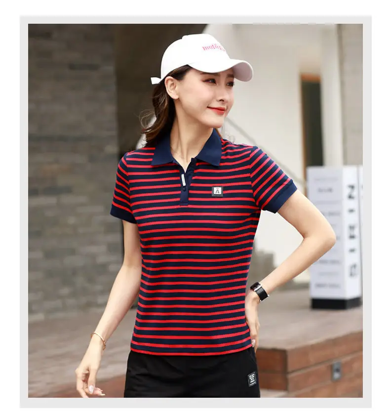 Women Striped Polo Shirt 2023 Summer Loose Fit — feature 13