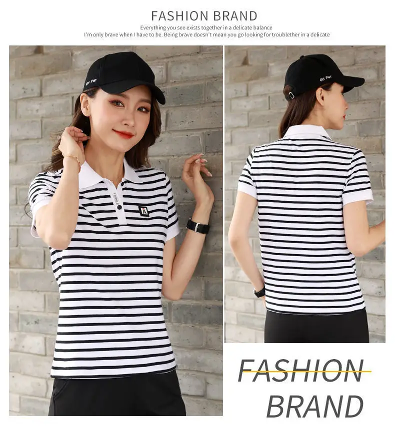 Women Striped Polo Shirt 2023 Summer Loose Fit — feature 16