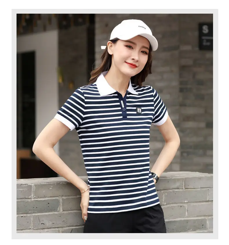 Women Striped Polo Shirt 2023 Summer Loose Fit — feature 9