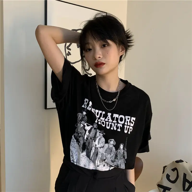 Women Retro American Style Short Sleeve T-Shirt White 2025 - Image 3