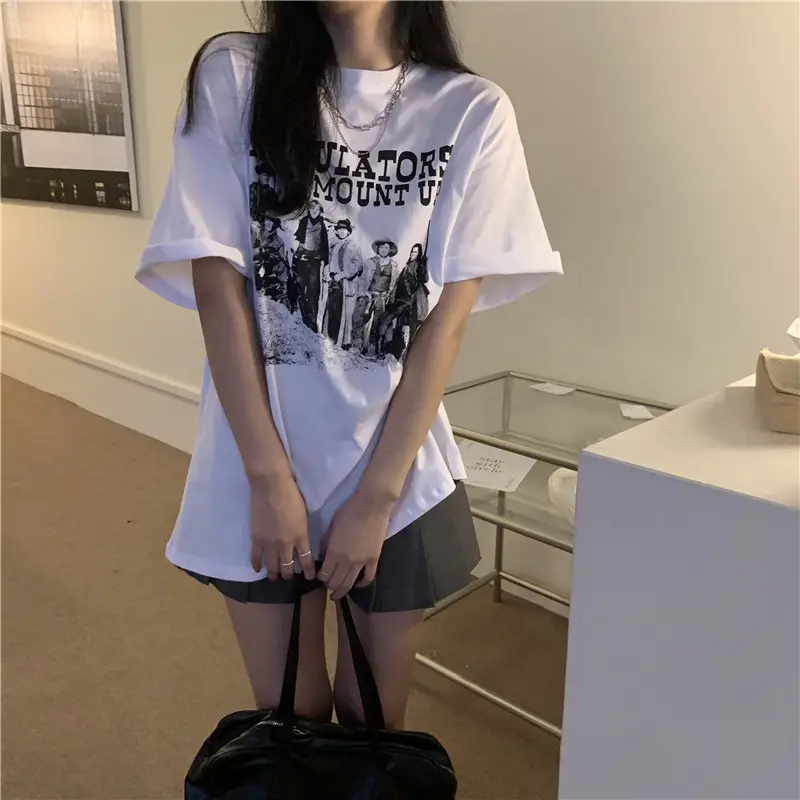 Women Retro American Style Short Sleeve T-Shirt White 2025 - Image 4