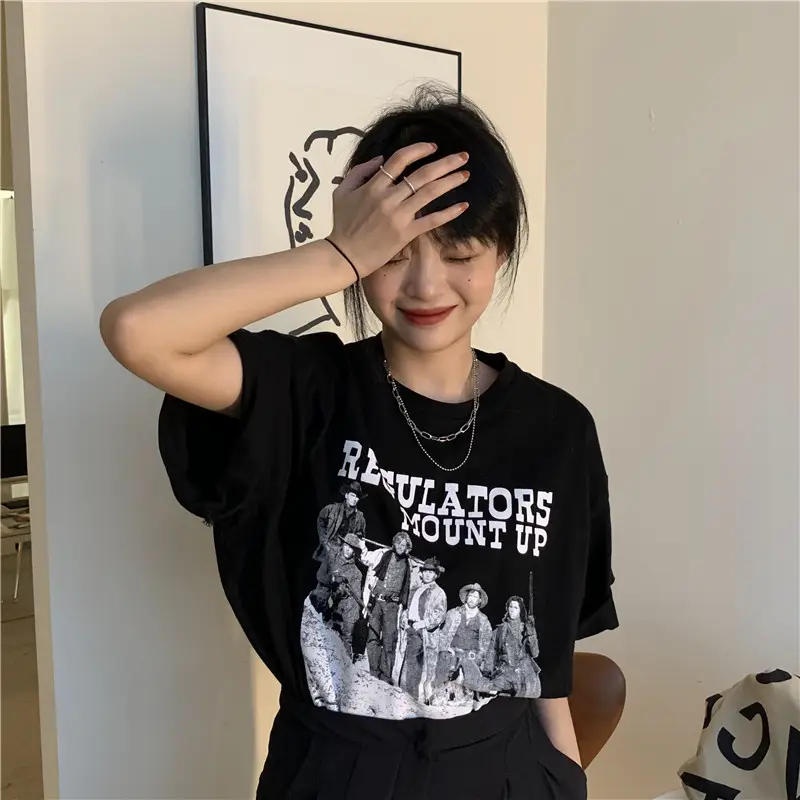 Women Retro American Style Short Sleeve T-Shirt White 2025 - Image 5