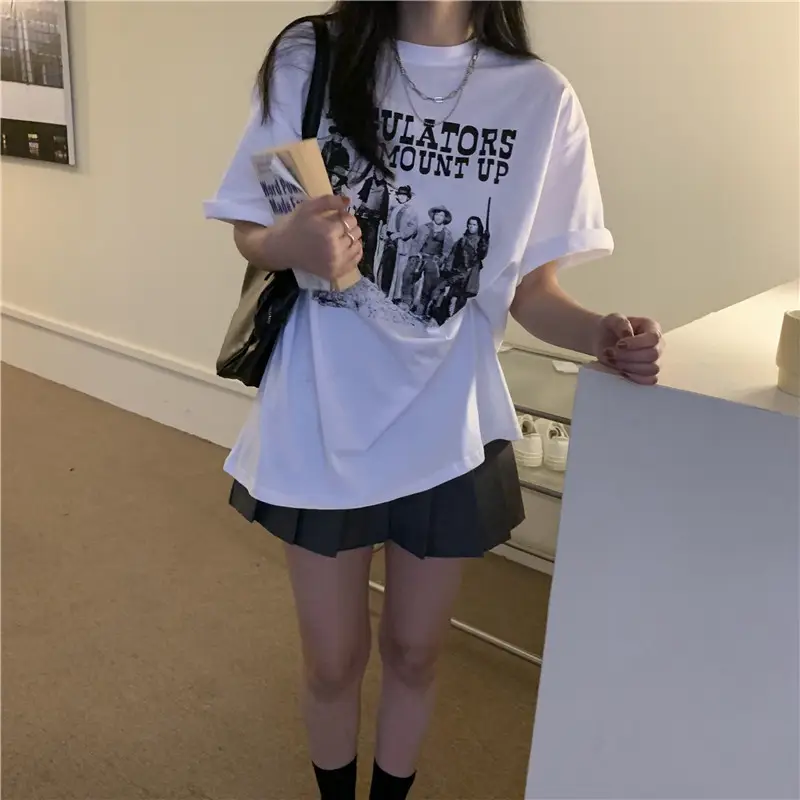 Women Retro American Style Short Sleeve T-Shirt White 2025 - Image 6