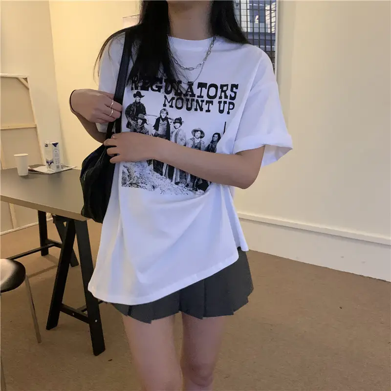 Women Retro American Style Short Sleeve T-Shirt White 2025 — feature 11