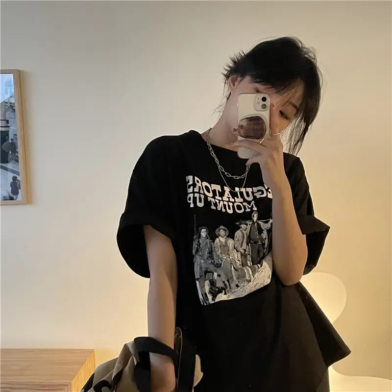 Women Retro American Style Short Sleeve T-Shirt White 2025 — feature 12