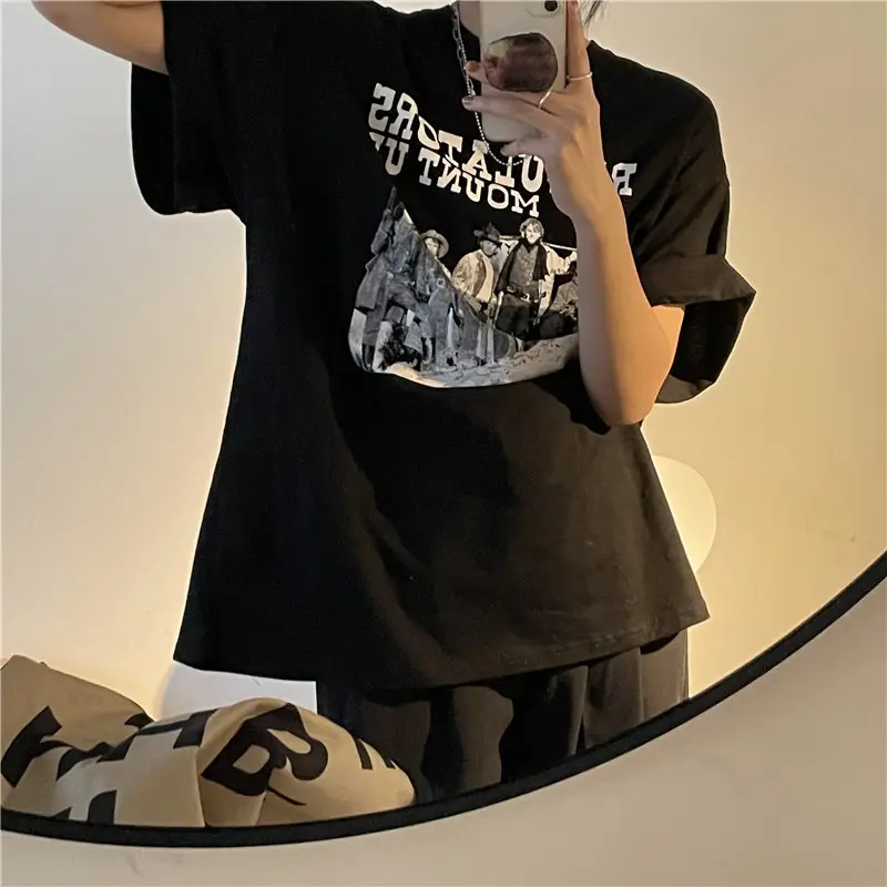 Women Retro American Style Short Sleeve T-Shirt White 2025 — feature 15