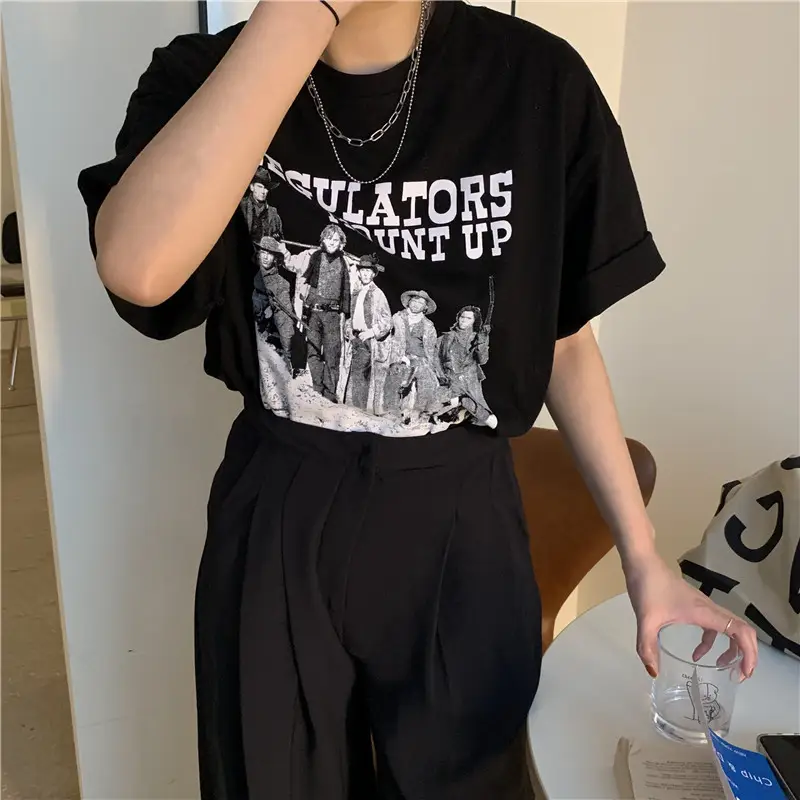 Women Retro American Style Short Sleeve T-Shirt White 2025 — feature 16
