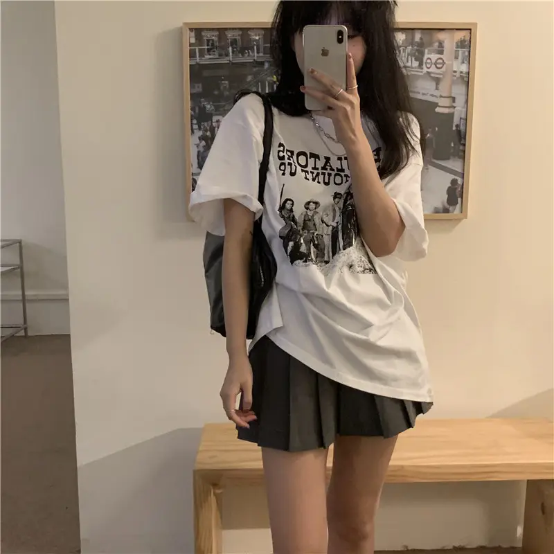 Women Retro American Style Short Sleeve T-Shirt White 2025 — feature 2