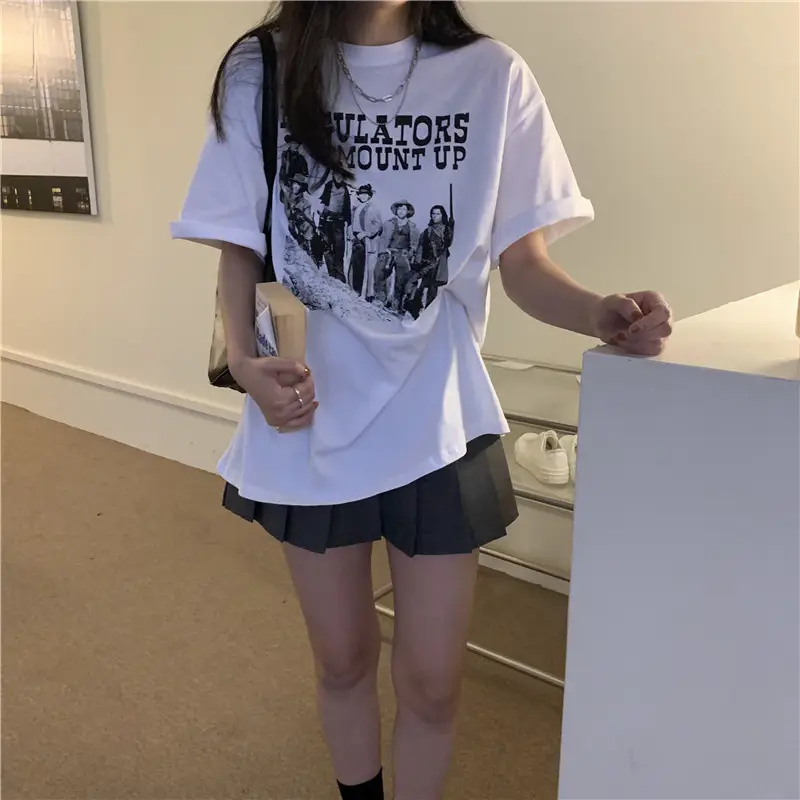 Women Retro American Style Short Sleeve T-Shirt White 2025 — feature 6