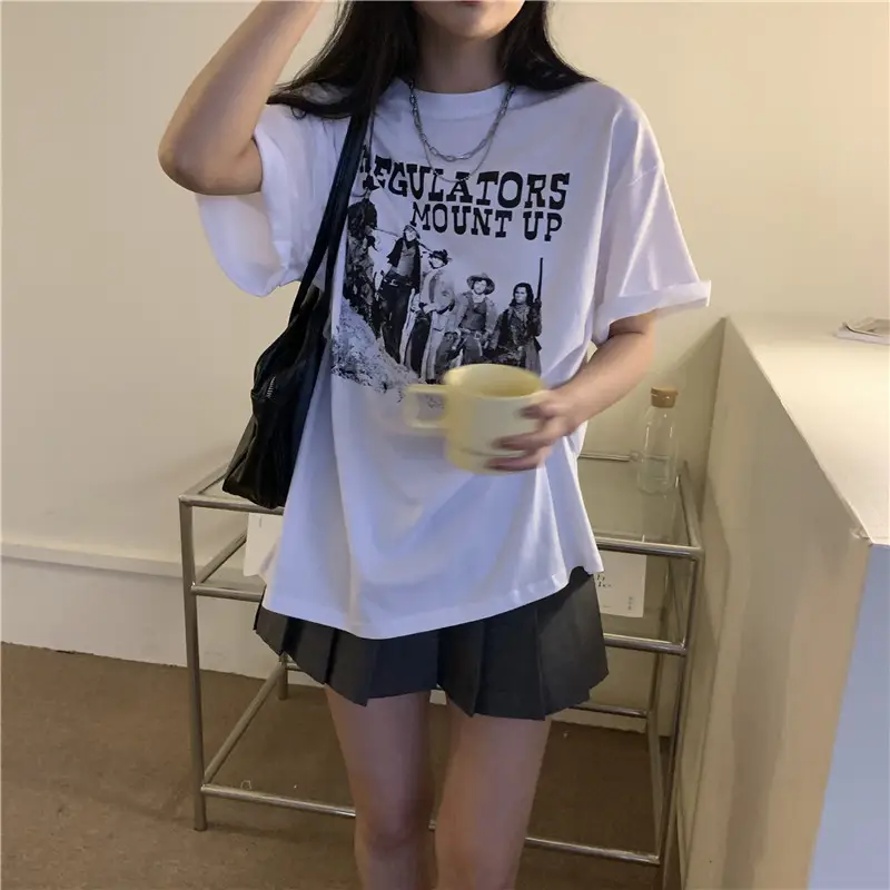 Women Retro American Style Short Sleeve T-Shirt White 2025 — feature 8
