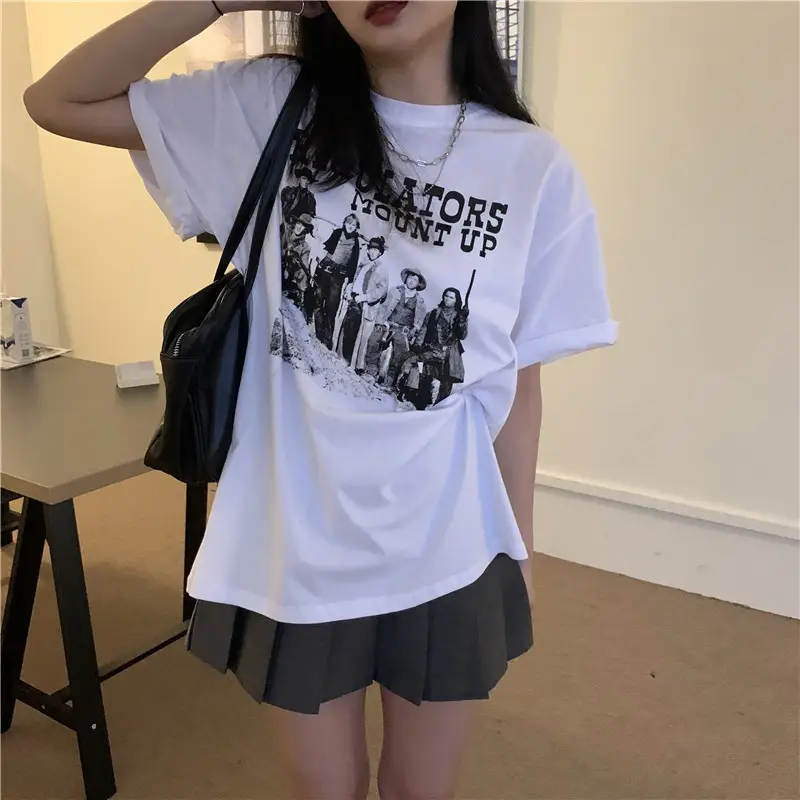 Women Retro American Style Short Sleeve T-Shirt White 2025 — feature 9