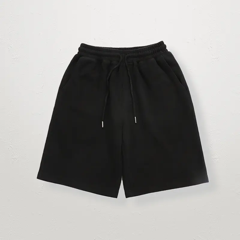 Men Black Tether Waist Cotton Shorts Loose Casual Sports Wear - Image 2