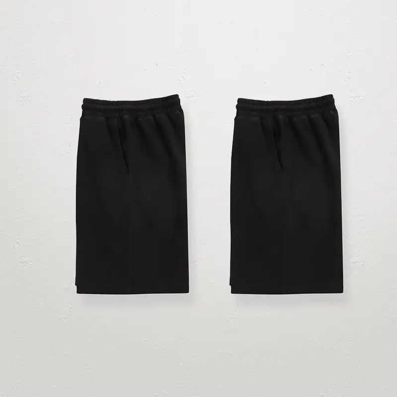 Men Black Tether Waist Cotton Shorts Loose Casual Sports Wear - Image 3