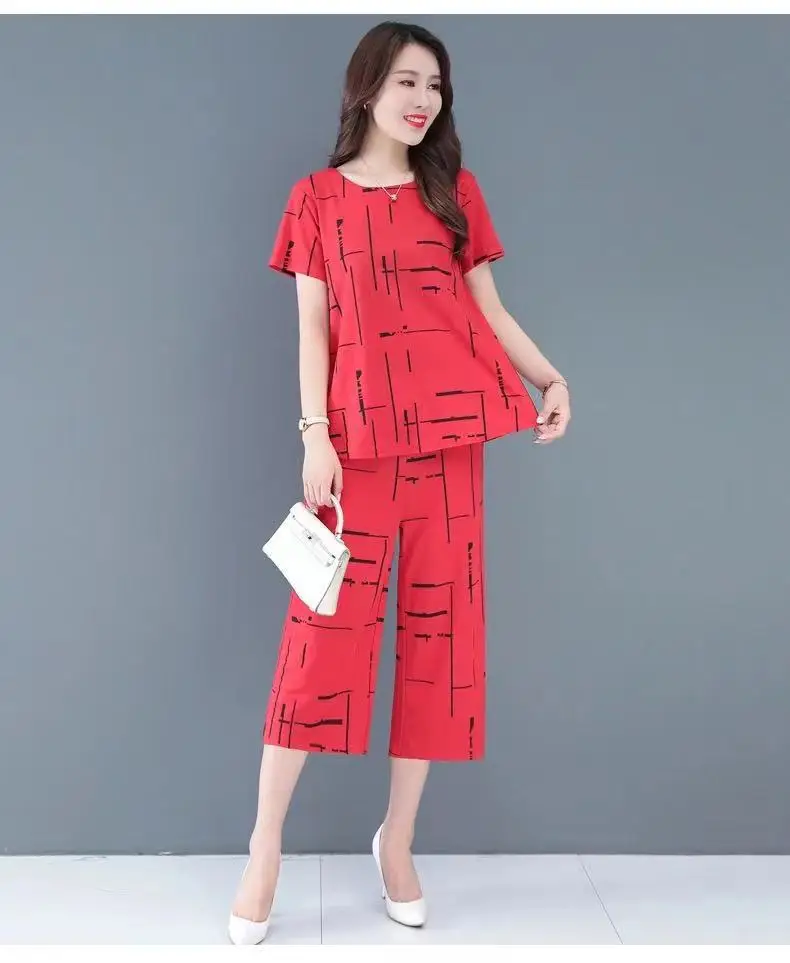 Black White Line Wide Leg Pants Set Large Women — feature 2