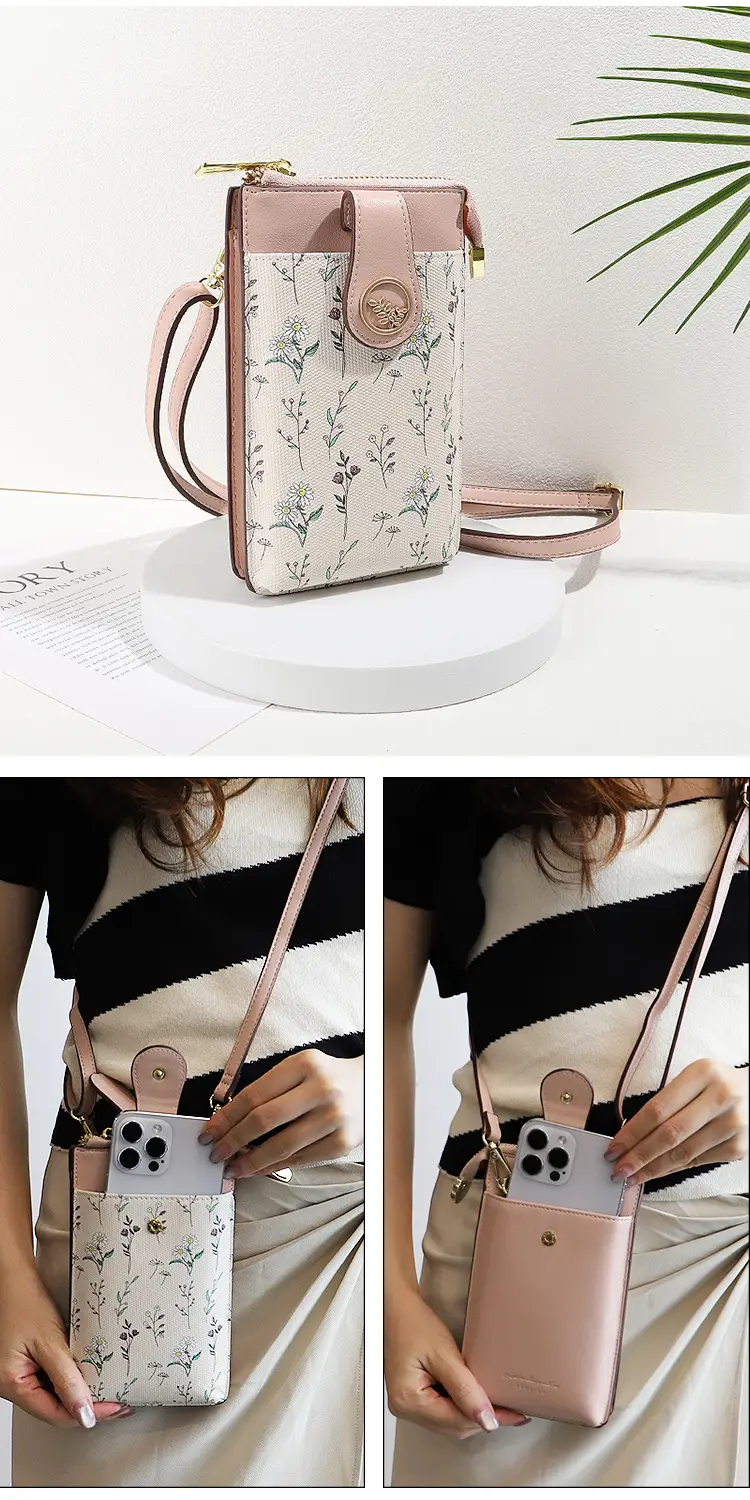 Mobile Phone Coin Bag with Dalmatian Print Brown Leather — feature 14