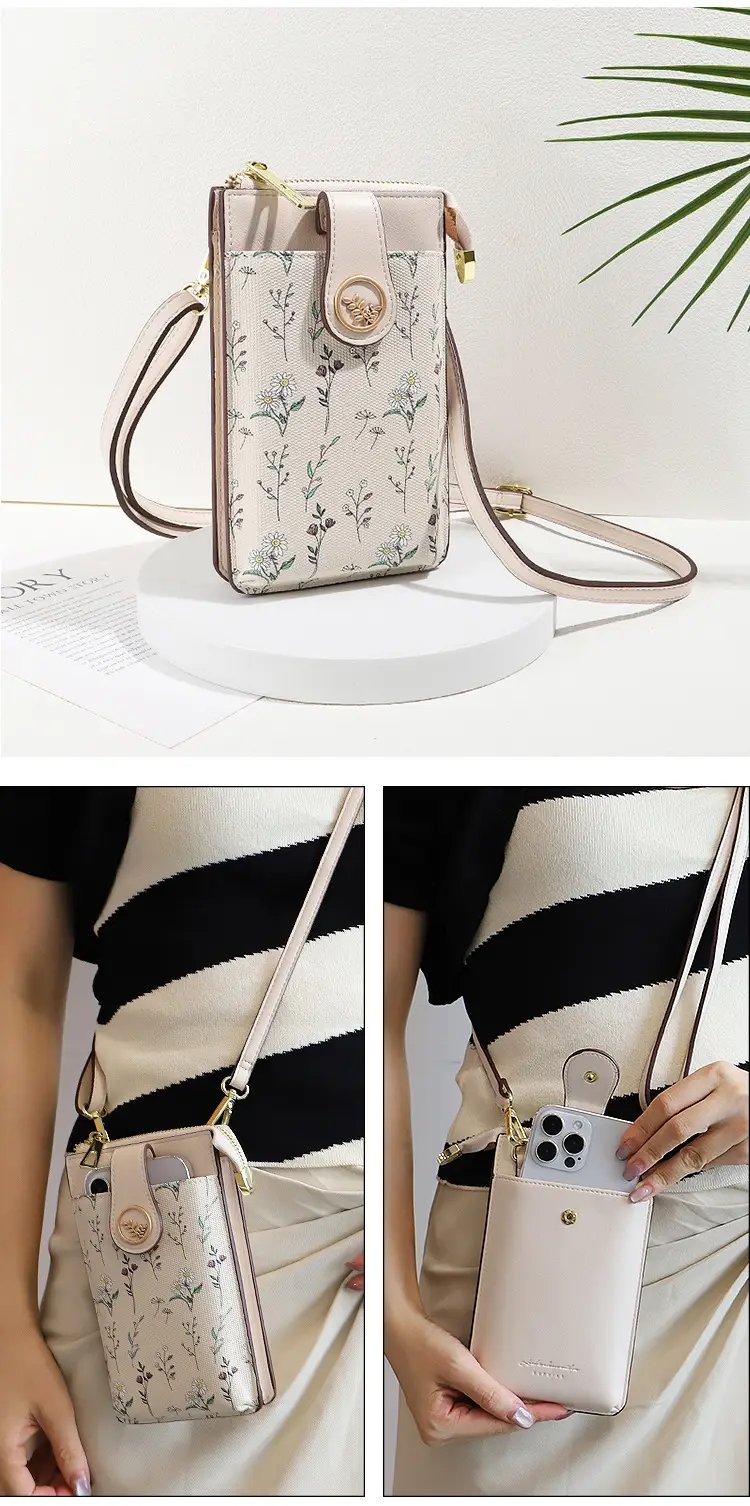 Mobile Phone Coin Bag with Dalmatian Print Brown Leather — feature 15