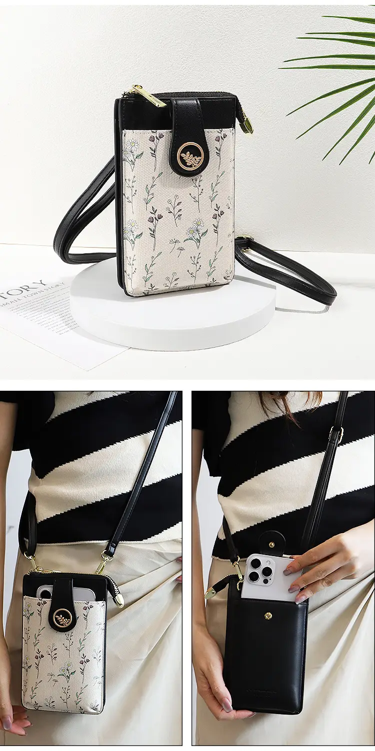 Mobile Phone Coin Bag with Dalmatian Print Brown Leather — feature 17