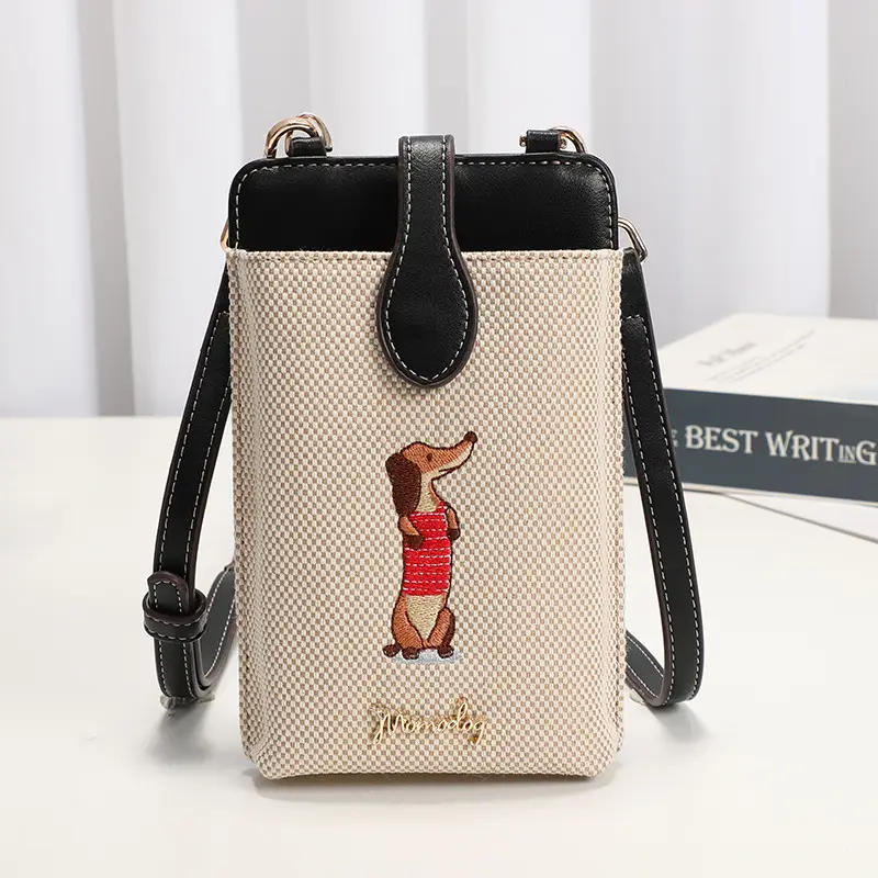 Mobile Phone Coin Bag with Dalmatian Print Brown Leather - Image 4