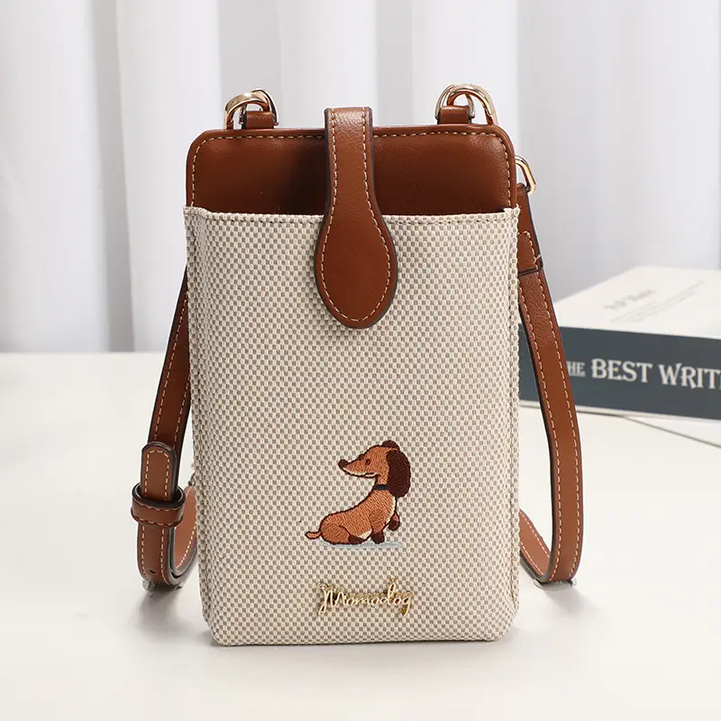 Mobile Phone Coin Bag with Dalmatian Print Brown Leather - Image 7