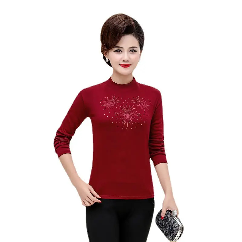 Women Cotton Embroidered Shirt Red 40+ Spring - Image 10