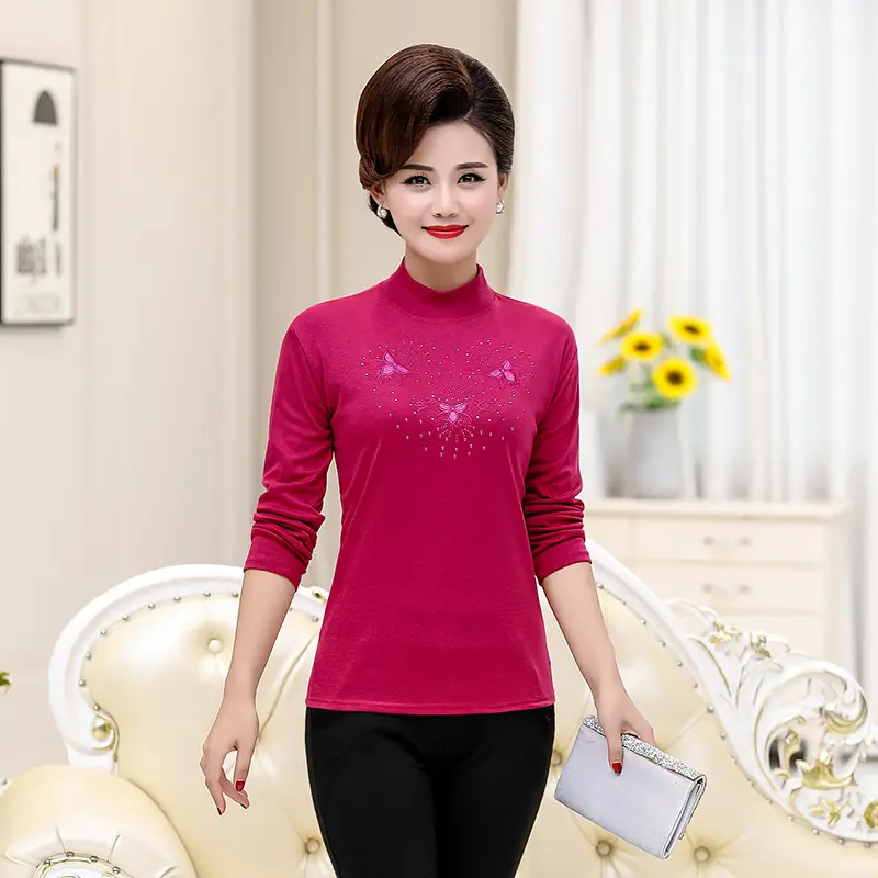 Women Cotton Embroidered Shirt Red 40+ Spring - Image 4