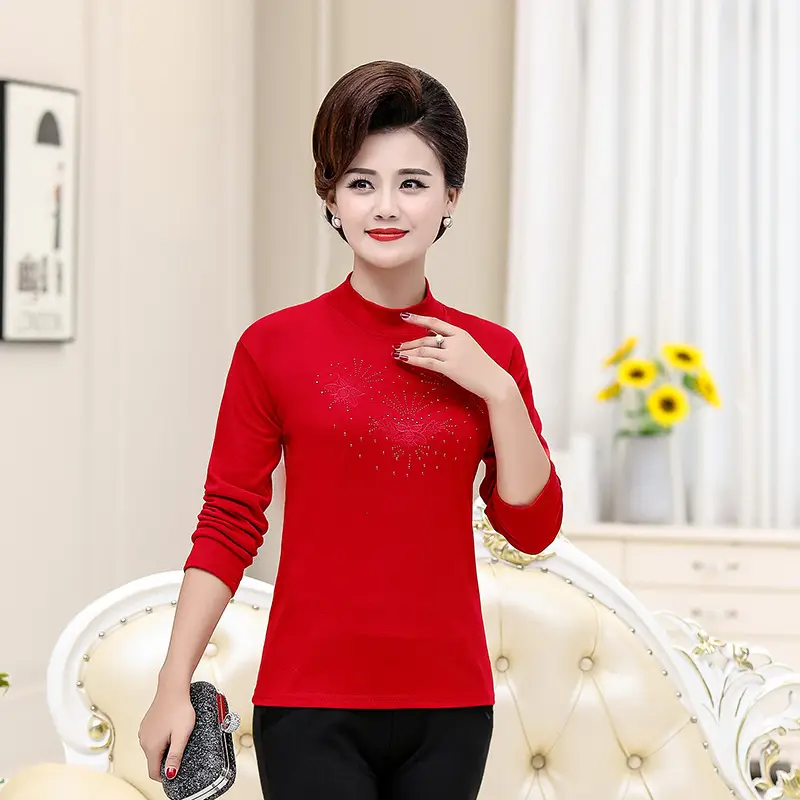 Women Cotton Embroidered Shirt Red 40+ Spring - Image 6