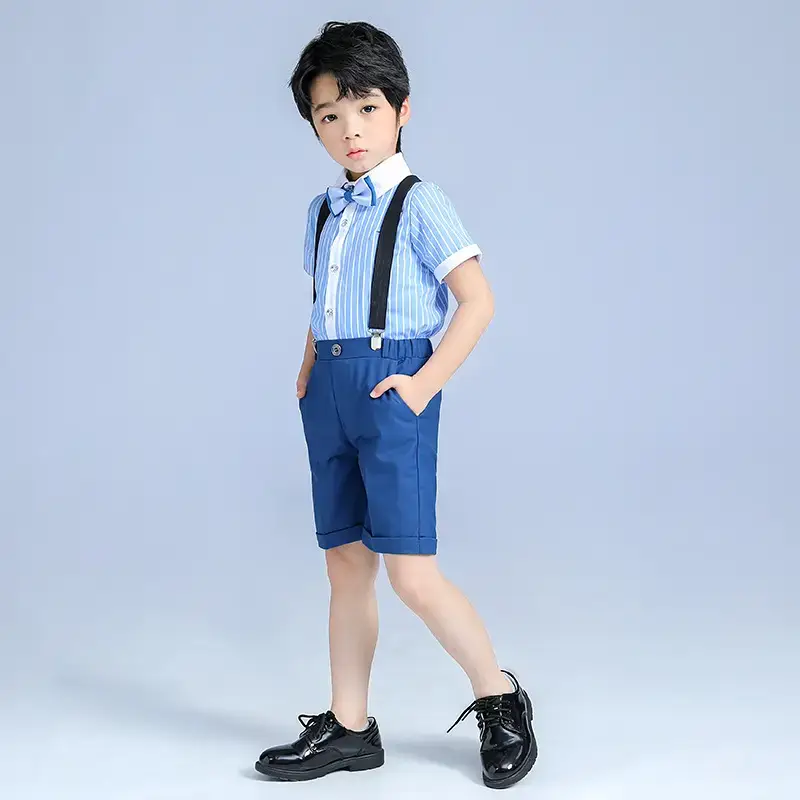 Children's Blue Striped Vest & Shorts Suit Summer Boys - Image 4