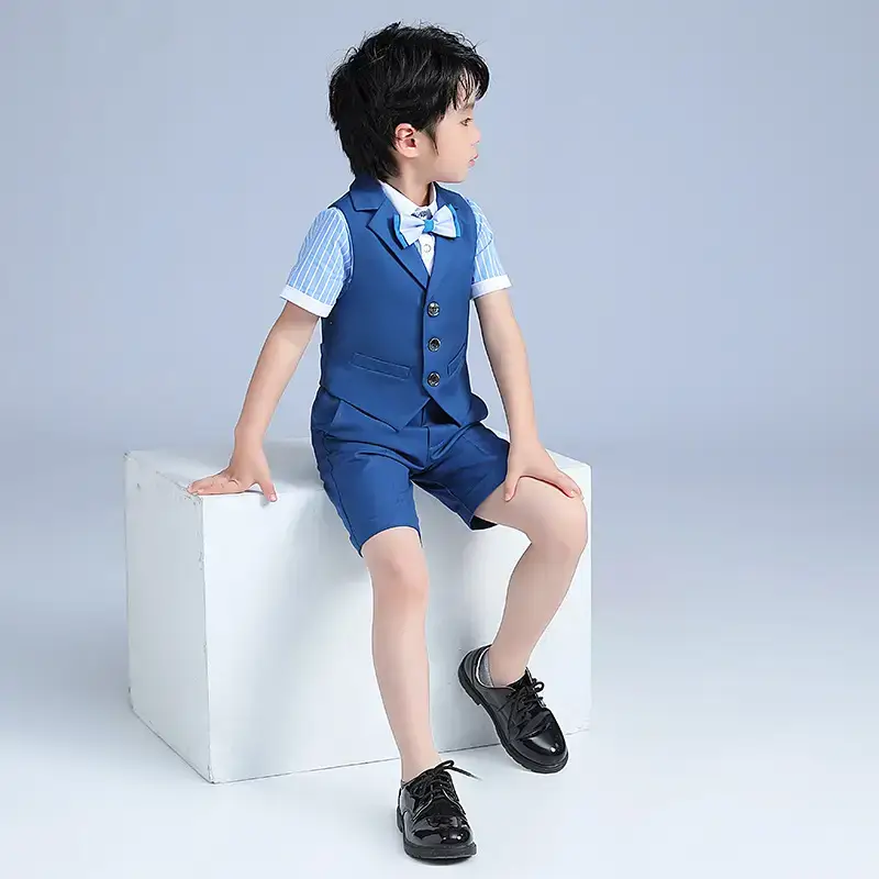 Children's Blue Striped Vest & Shorts Suit Summer Boys - Image 5
