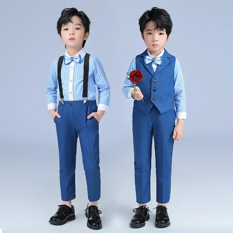 Children's Blue Striped Vest & Shorts Suit Summer Boys - Image 6