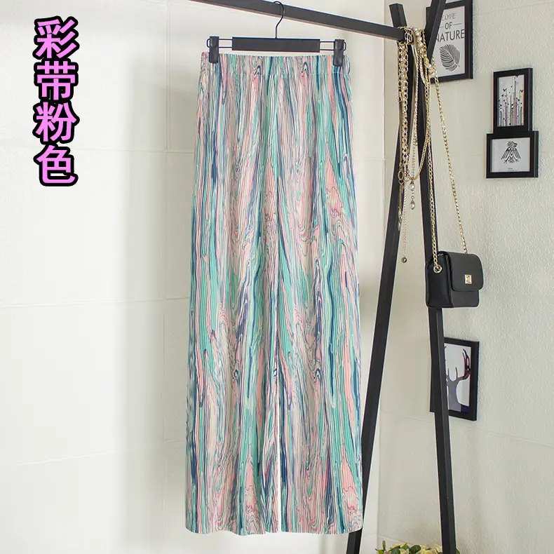 2022 Pink Ink Dye Pleated Wide-leg Pants for Women - Image 10