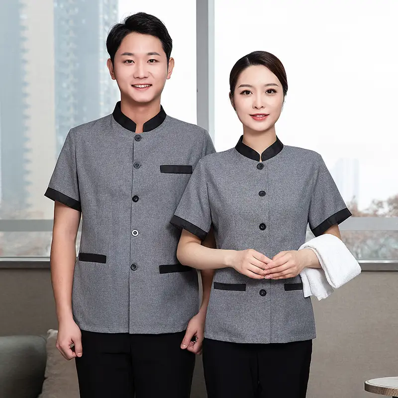 Short Sleeve Grey Button-Down Hotel Attendant Suit - Image 12