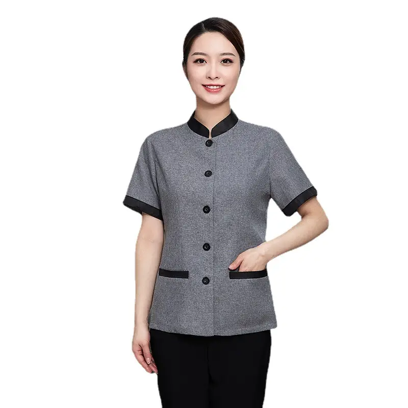 Short Sleeve Grey Button-Down Hotel Attendant Suit - Image 13