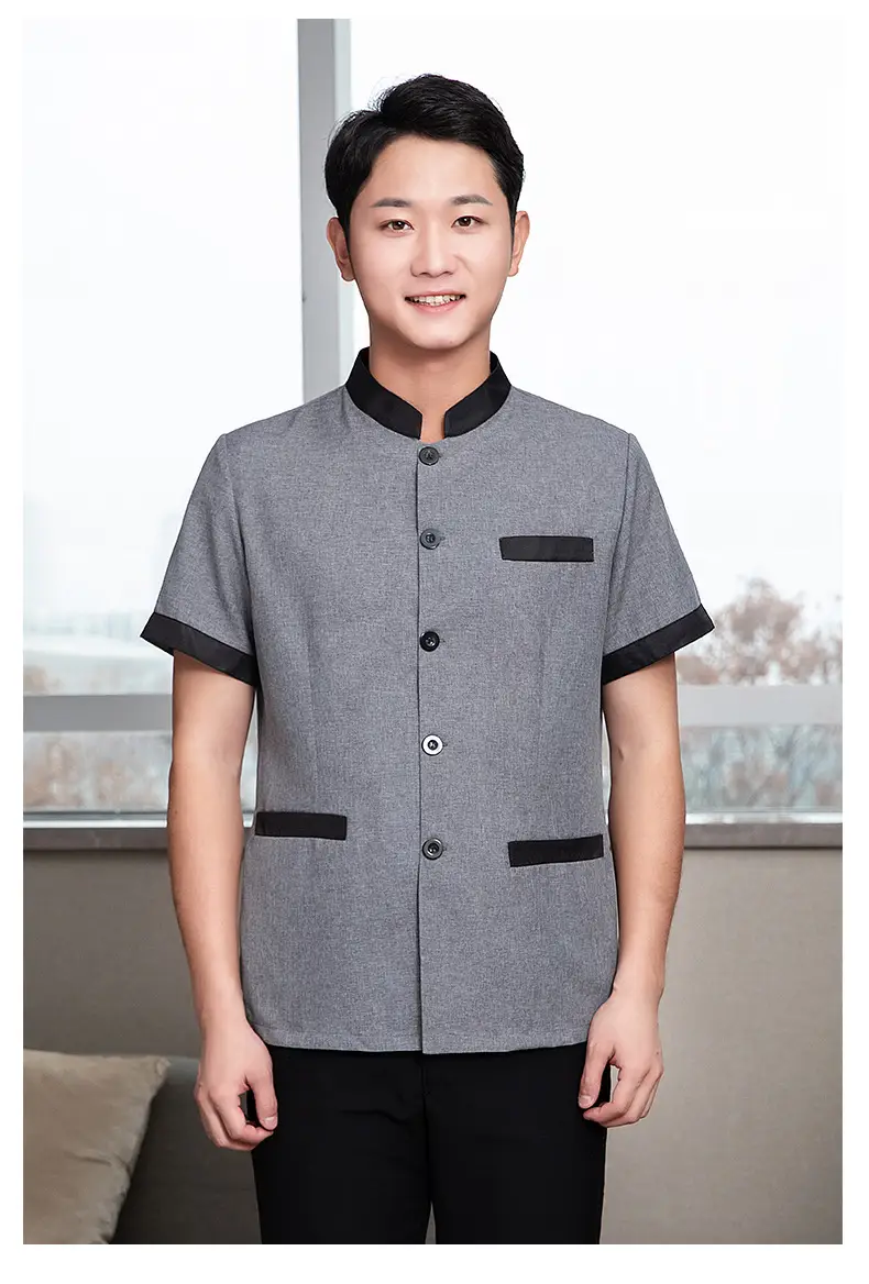 Short Sleeve Grey Button-Down Hotel Attendant Suit — feature 15