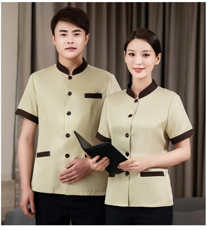 Short Sleeve Grey Button-Down Hotel Attendant Suit — feature 2
