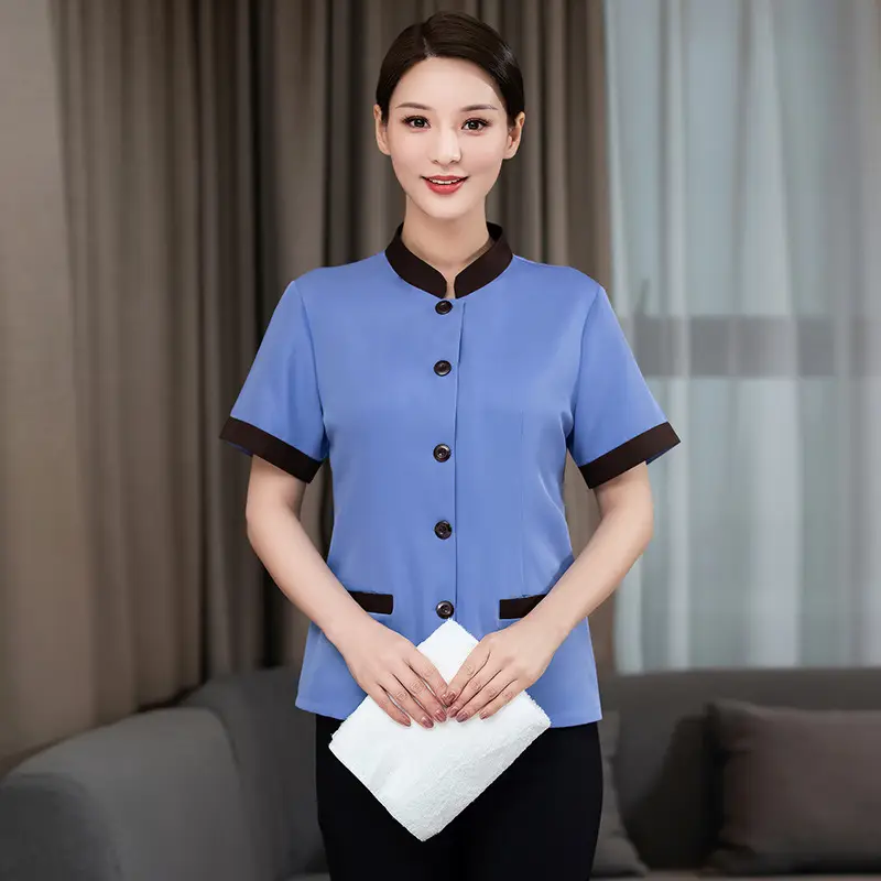 Short Sleeve Grey Button-Down Hotel Attendant Suit - Image 2