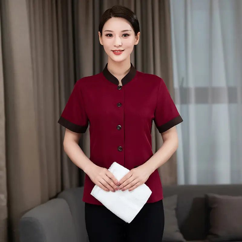 Short Sleeve Grey Button-Down Hotel Attendant Suit - Image 4