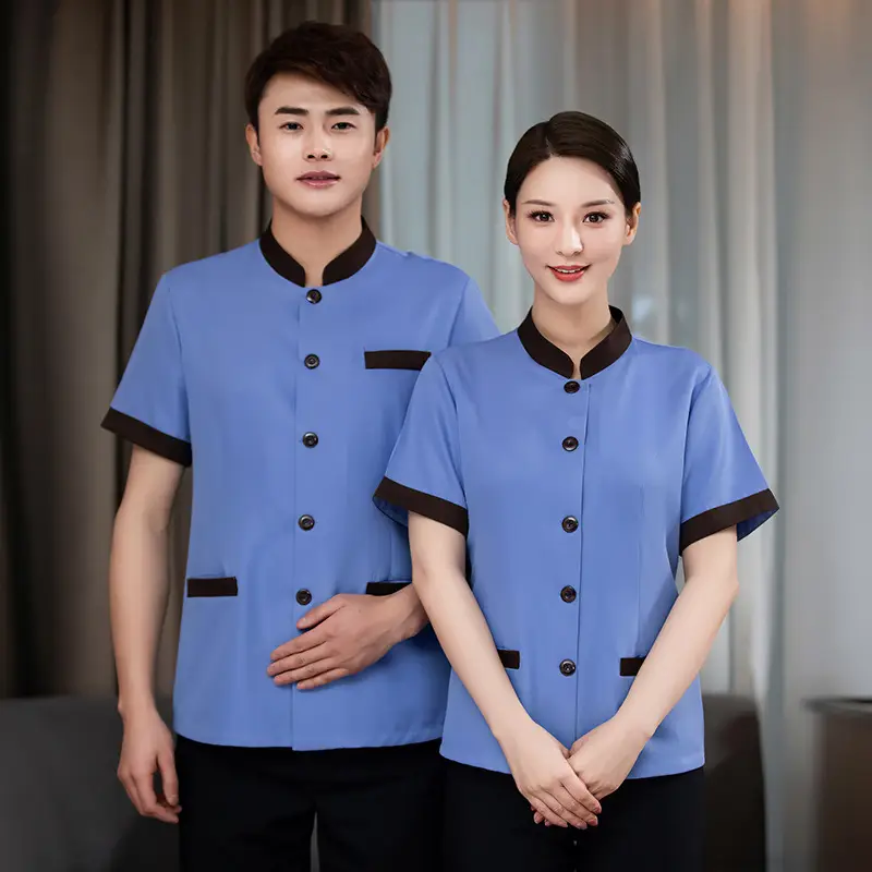 Short Sleeve Grey Button-Down Hotel Attendant Suit - Image 5