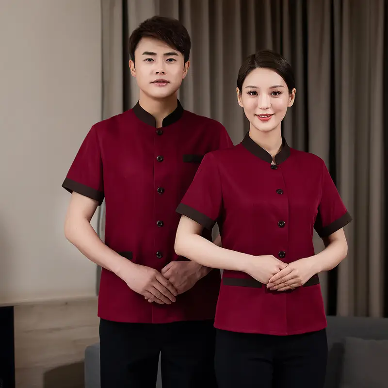 Short Sleeve Grey Button-Down Hotel Attendant Suit - Image 8