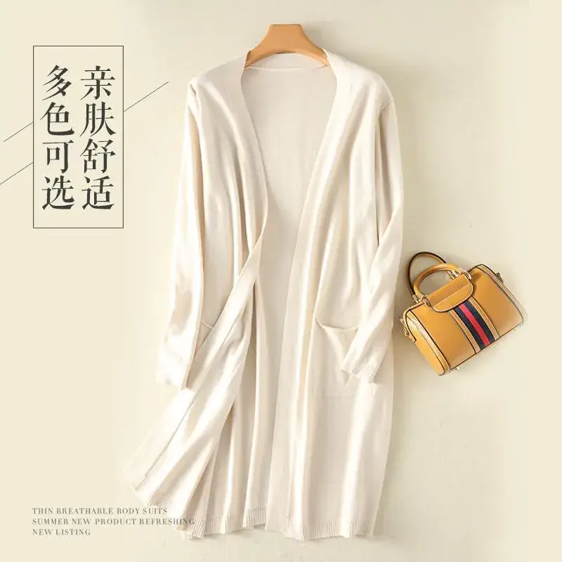 Women Korean Style White Knitted Cardigan Mid-Length - Image 10