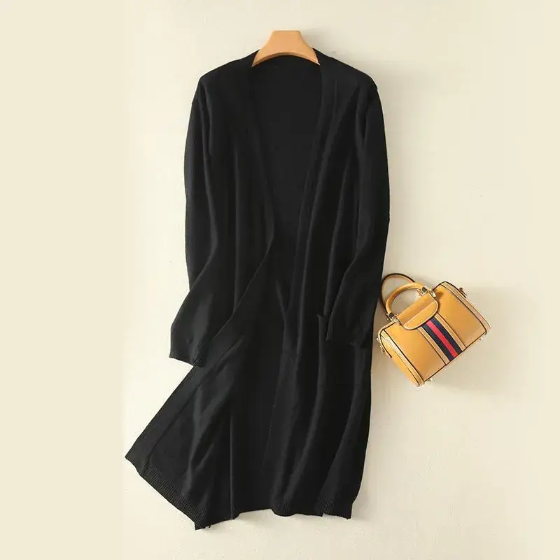 Women Korean Style White Knitted Cardigan Mid-Length - Image 2
